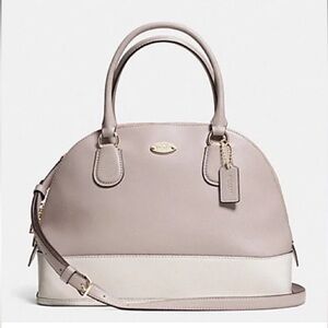 Coach Cora Domed Satchel Purse Leather Tote F34491 Grey Birch Chalk Bicolor